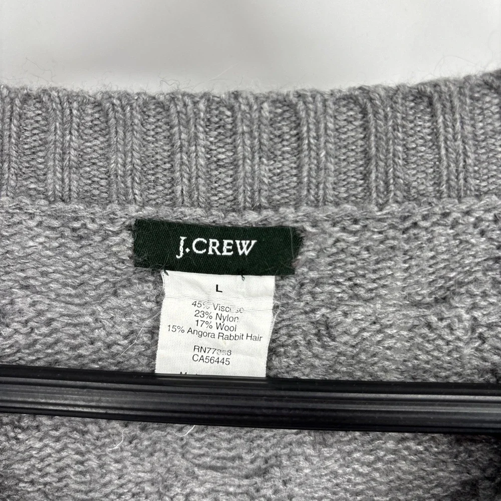 Vintage J Crew‎ Cable Knit Sweater Women L Wool Angora Rabbit Hair Gray Preppy